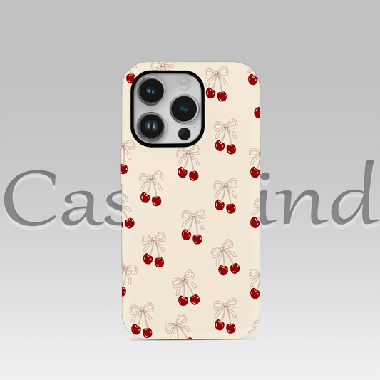 Kiraz ve Fiyonk Desenli Silikon Telefon Kılıfı